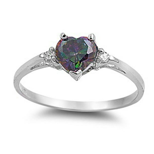 Elizabeth Jewelry Simulated Citrine & Diamond Heart MOM Ring .925 Sterling Silver Rhodium Finish Elizabeth Jewelry Simulated Citrine & Diamond Heart MOM Ring .925 Sterling Silver Rhodium Finish